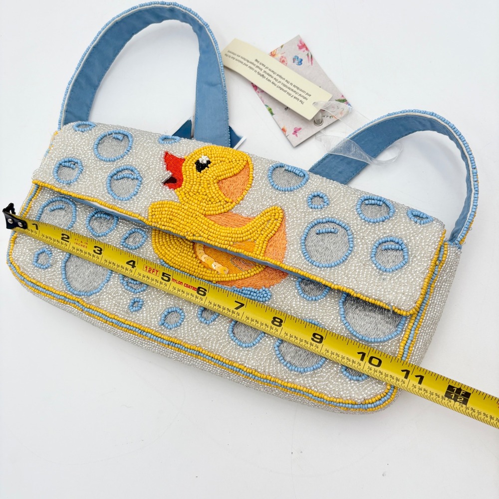 Whimsical Beaded Rubber Duck Bath Baguette Shoulder Bag Blue Yellow - Picture 6 of 8